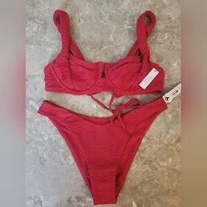34B/S VS Swim Full Coverage Bikini Top Brazilian Bikini Set Red